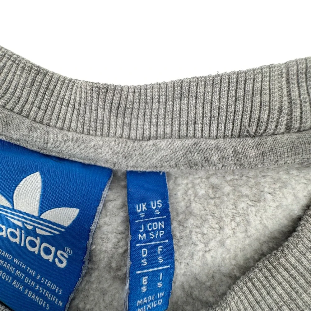 Adidas Sweatshirt Small Trefoil Logo Graphic Teal Stripe Cotton Blend‎ Gray S